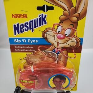 Nestle Nesquik Sip‎ 'R Eyes Drinking Straw Glasses Red Brand New